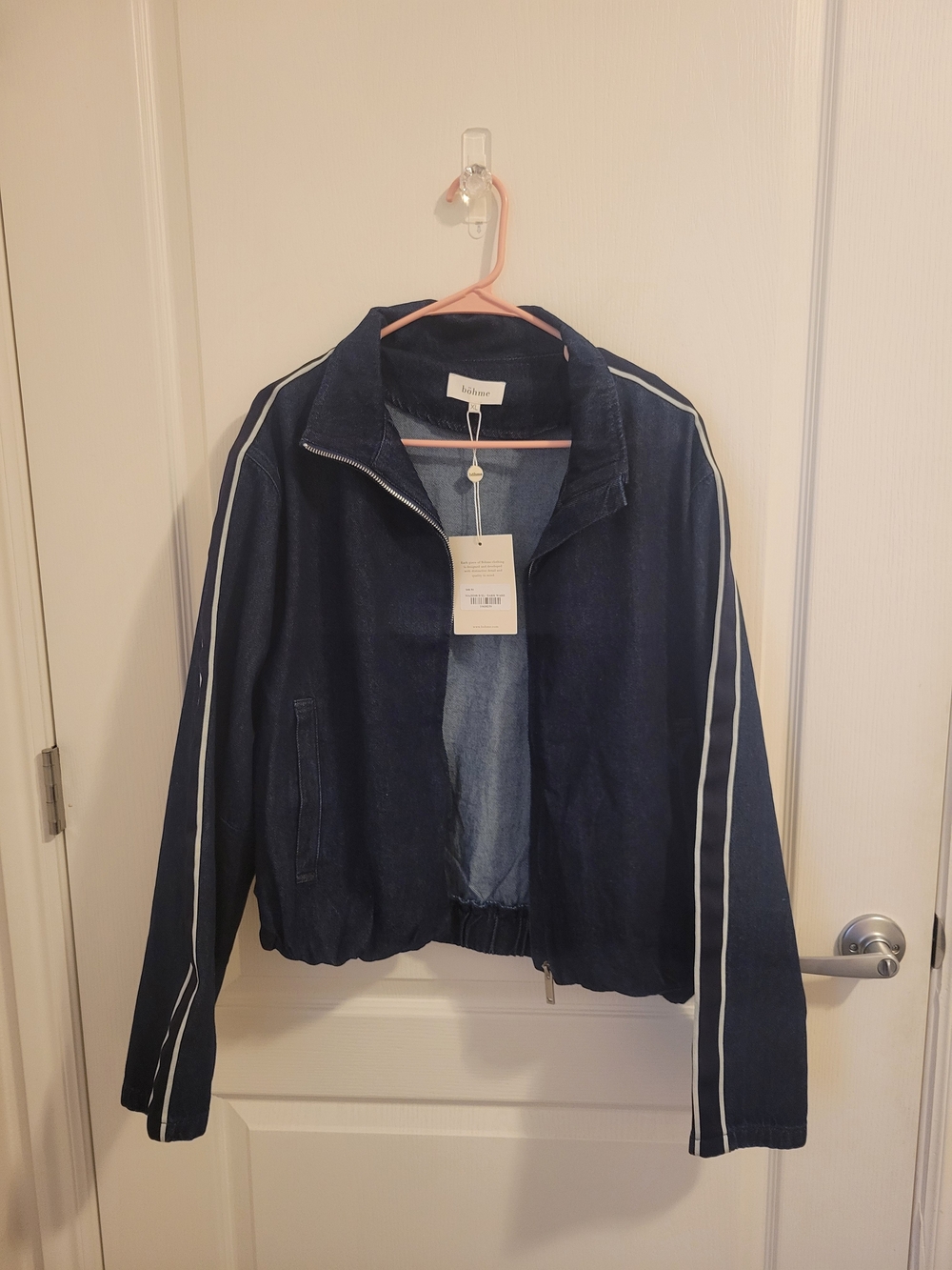 bohme Navy Blue Bomber Jacket with White Stripe